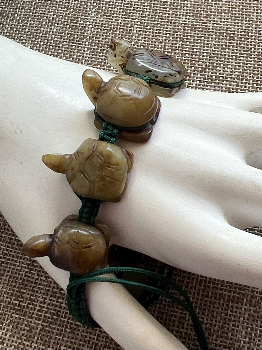 Handcrafted Turtle Bead Bracelet in Brown with Green Cord